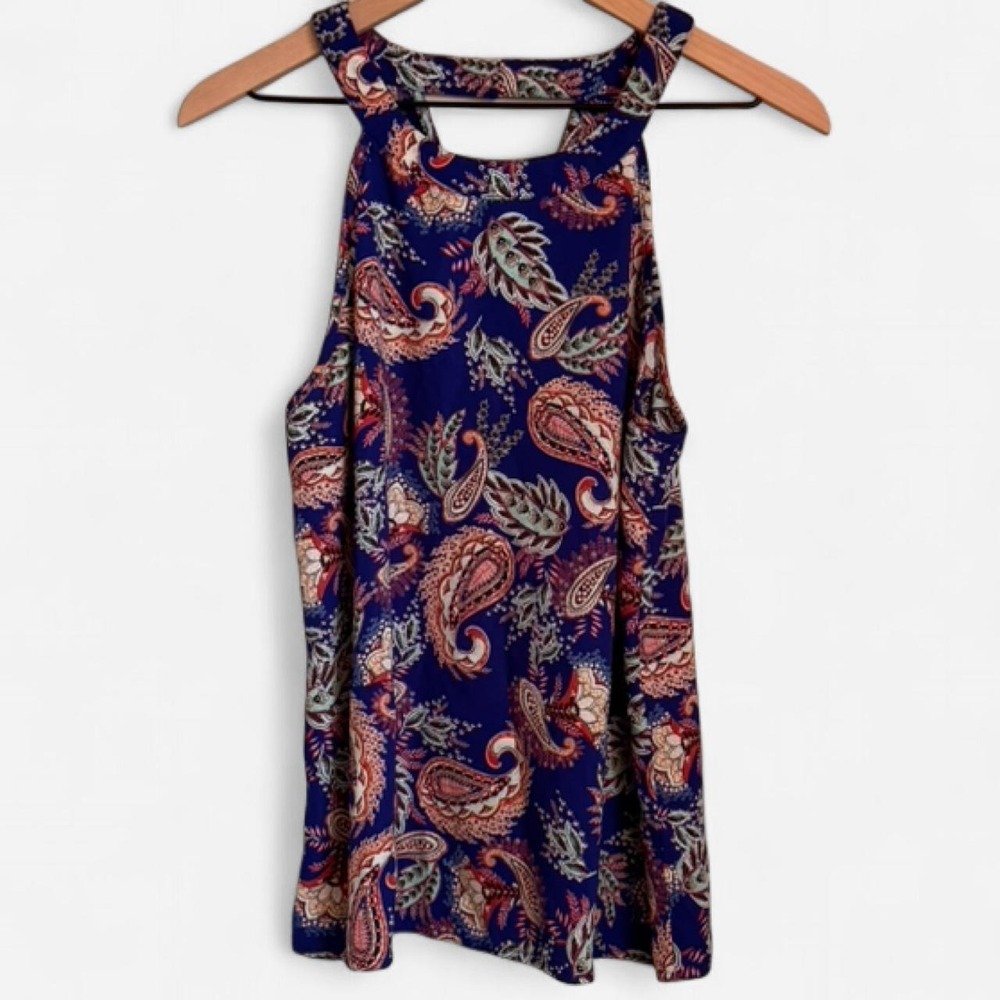Skies Are Blue Paisley Cutout-Back Halter Tank Top